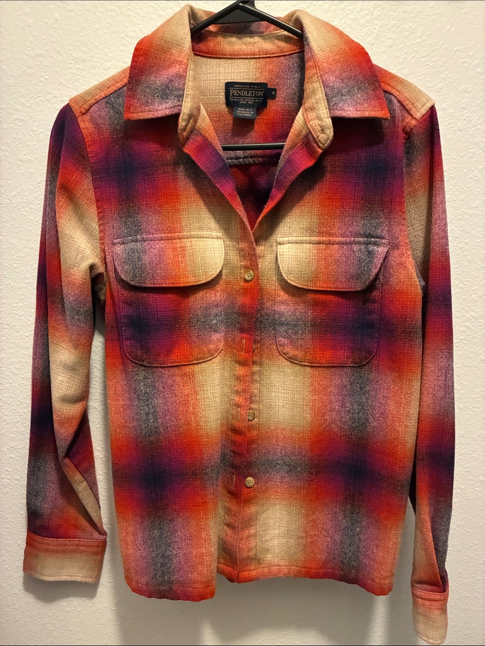 Pendleton Multicolor Orange, Red & Purple Plaid Wool Utility Jacket